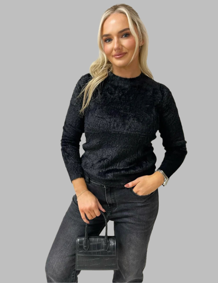 Fitted Fluffy Knit Long Sleeve Top