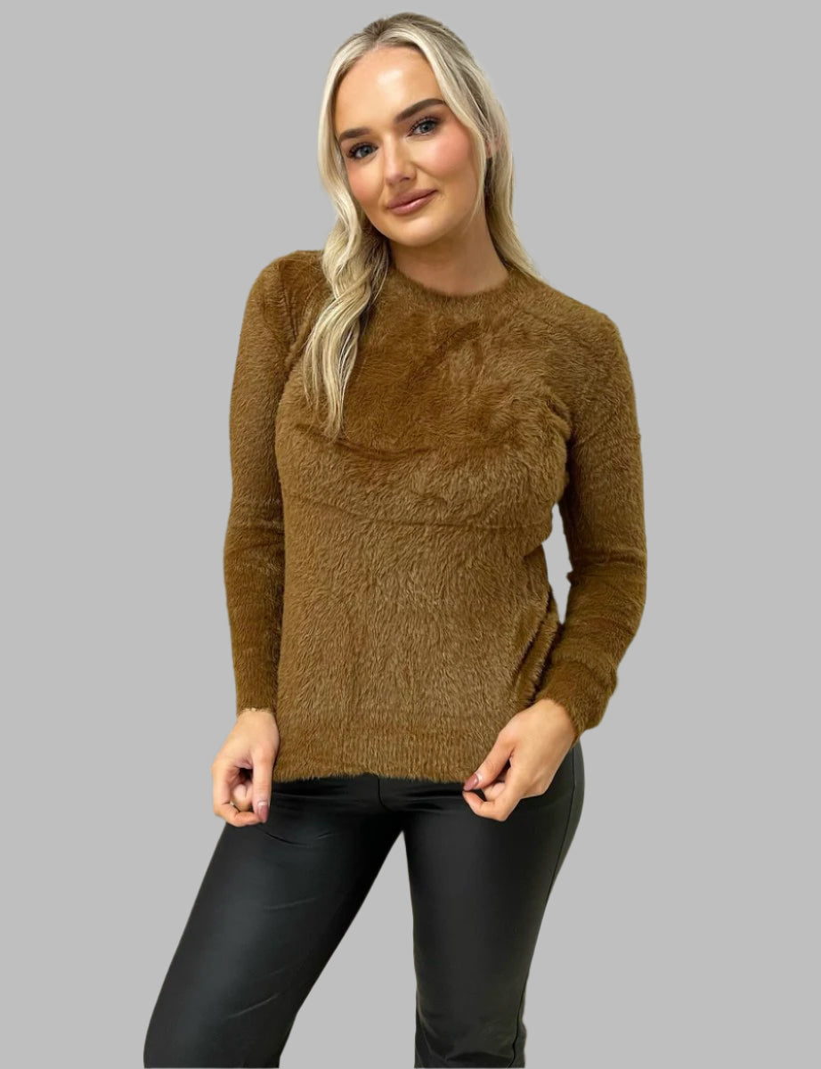 Fitted Fluffy Knit Long Sleeve Top