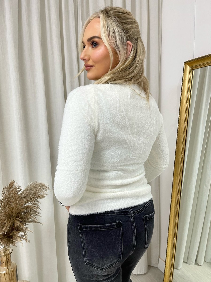 Fitted Fluffy Knit Long Sleeve Top
