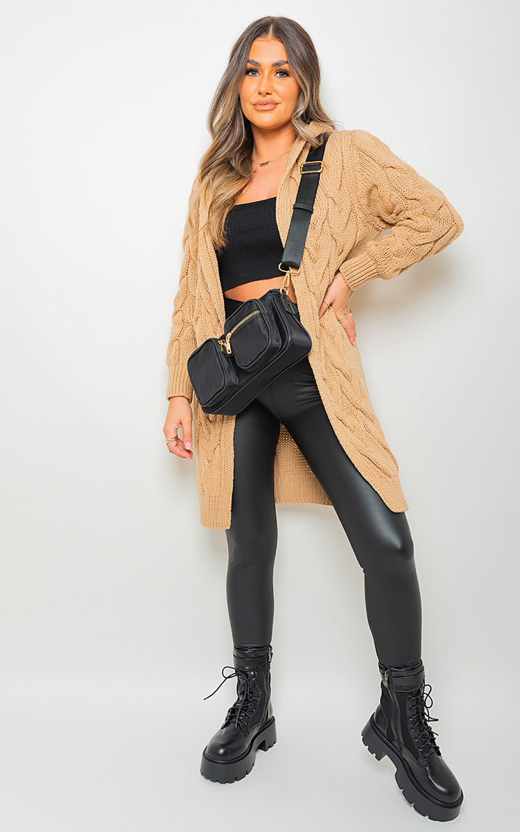 Chunky Cable Knit Hooded Longline Cardigan