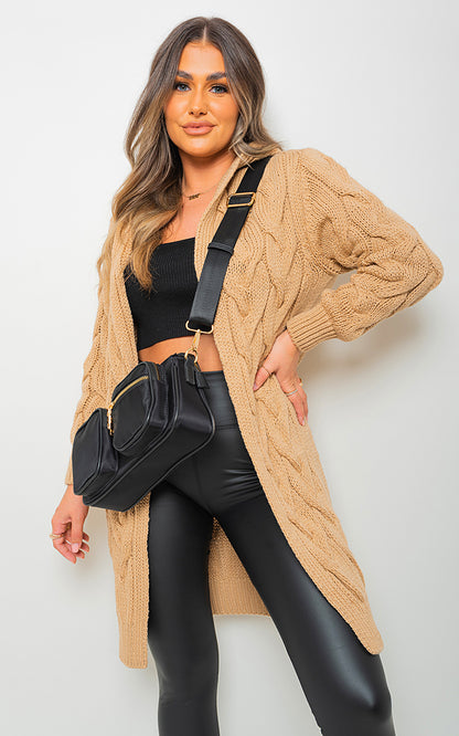 Chunky Cable Knit Hooded Longline Cardigan
