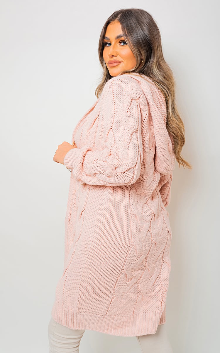 Chunky Cable Knit Hooded Longline Cardigan