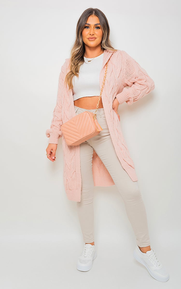 Chunky Cable Knit Hooded Longline Cardigan