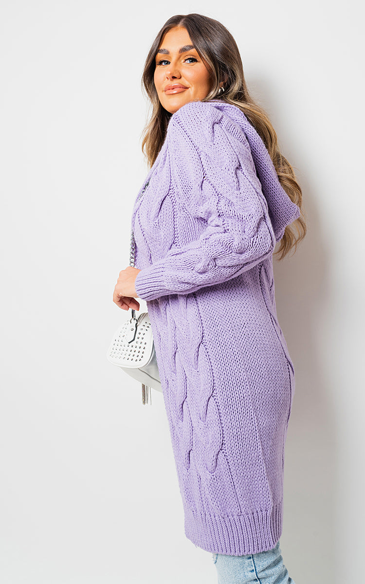 Chunky Cable Knit Hooded Longline Cardigan