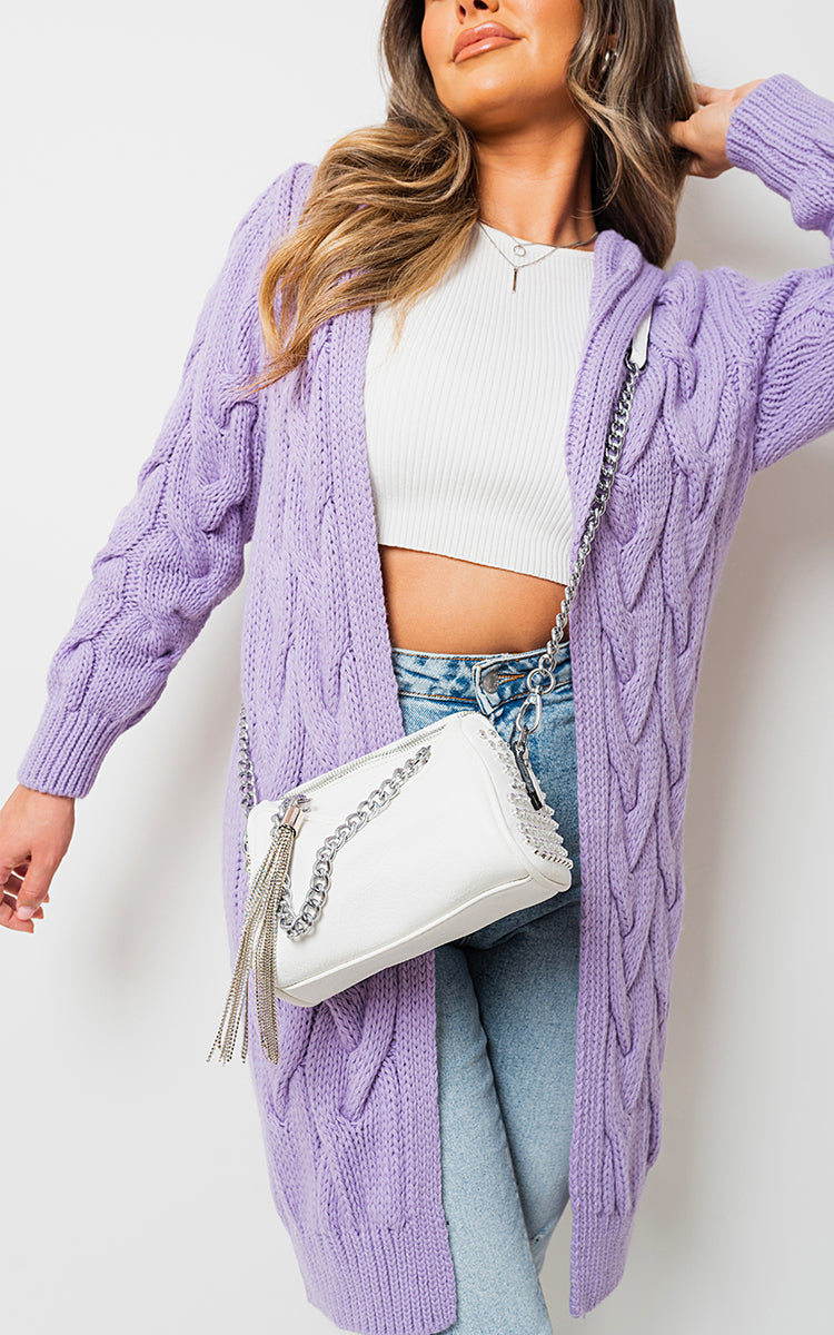 Chunky Cable Knit Hooded Longline Cardigan