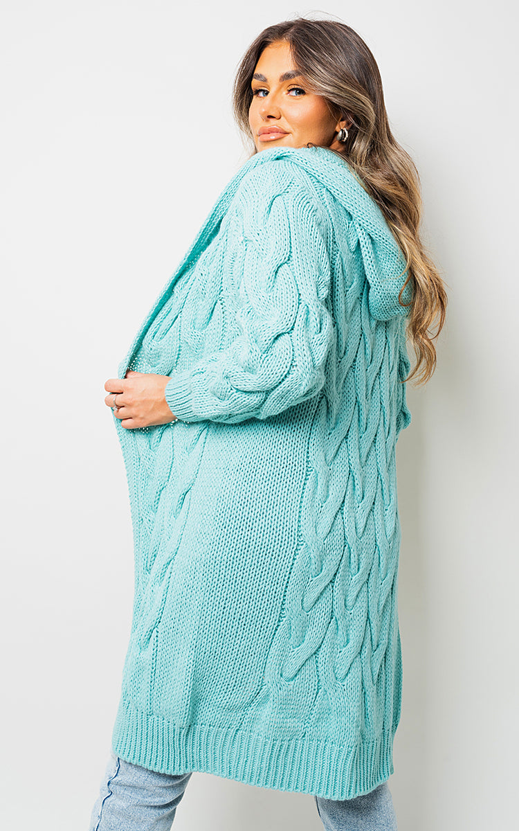 Chunky Cable Knit Hooded Longline Cardigan