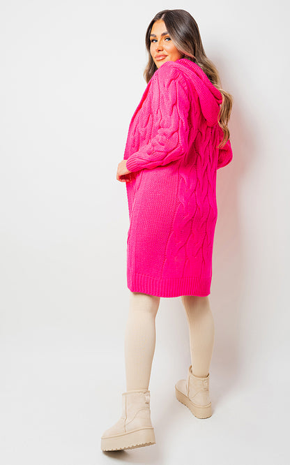 Chunky Cable Knit Hooded Longline Cardigan