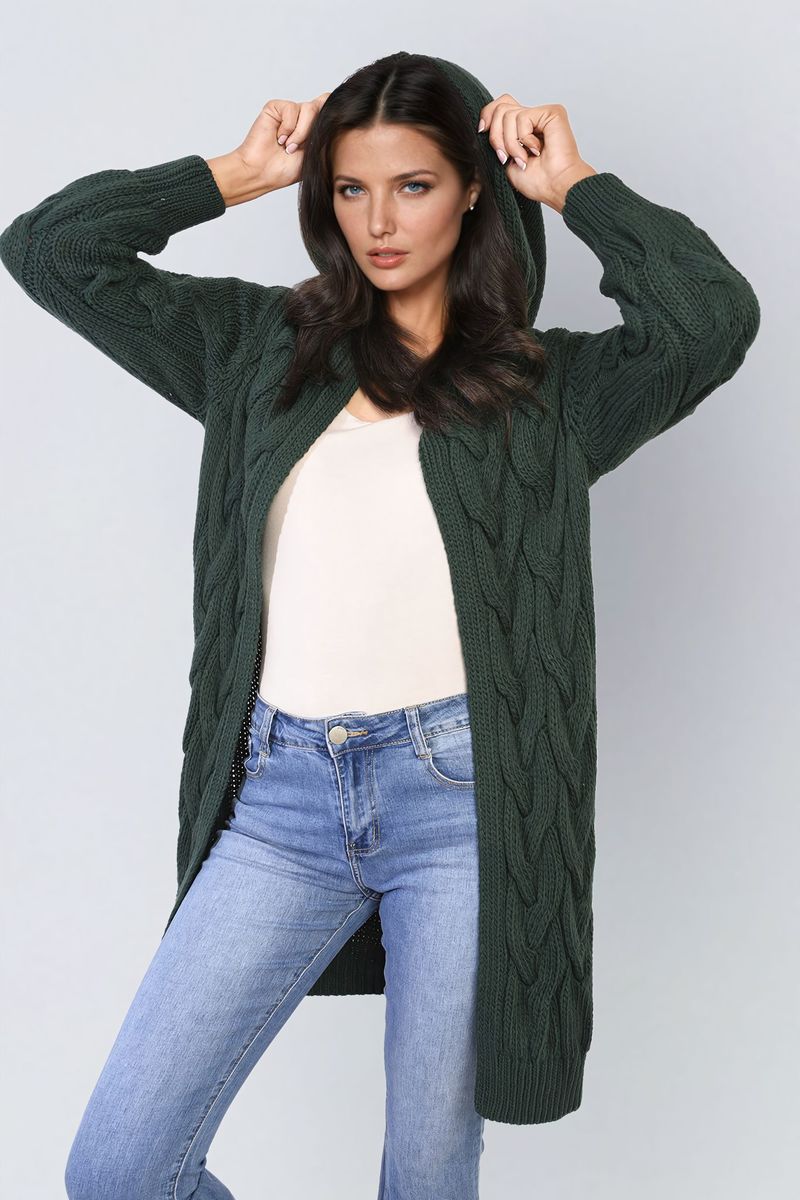 Chunky Cable Knit Hooded Longline Cardigan