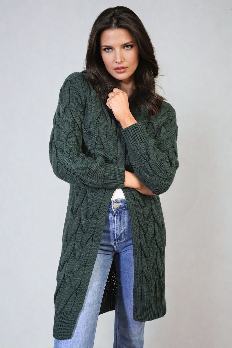 Chunky Cable Knit Hooded Longline Cardigan
