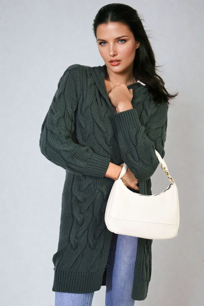 Chunky Cable Knit Hooded Longline Cardigan