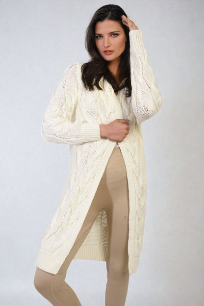 Chunky Cable Knit Hooded Longline Cardigan