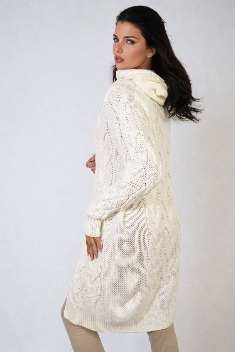Chunky Cable Knit Hooded Longline Cardigan