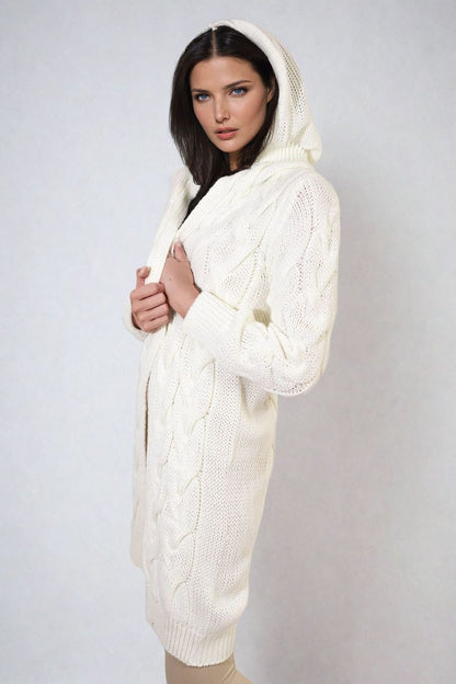Chunky Cable Knit Hooded Longline Cardigan